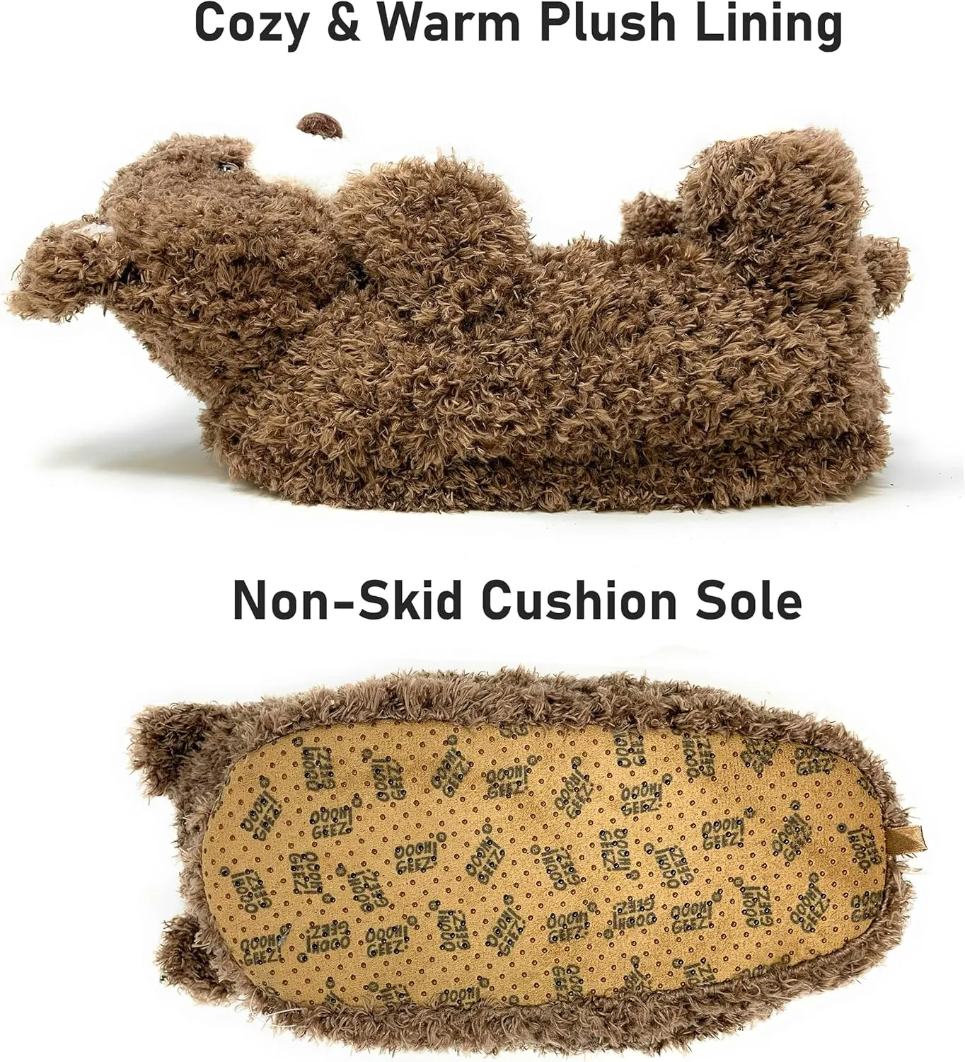 Kids Funny Soft Fuzzy Animal Slippers, Cute Cozy Non-Slip House Shoes for Boys & Girls, Shoe Size 1-4