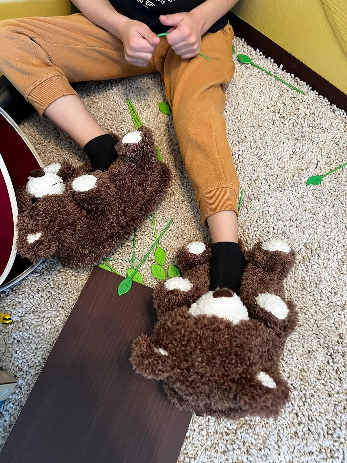 Kids Funny Soft Fuzzy Animal Slippers, Cute Cozy Non-Slip House Shoes for Boys & Girls, Shoe Size 1-4