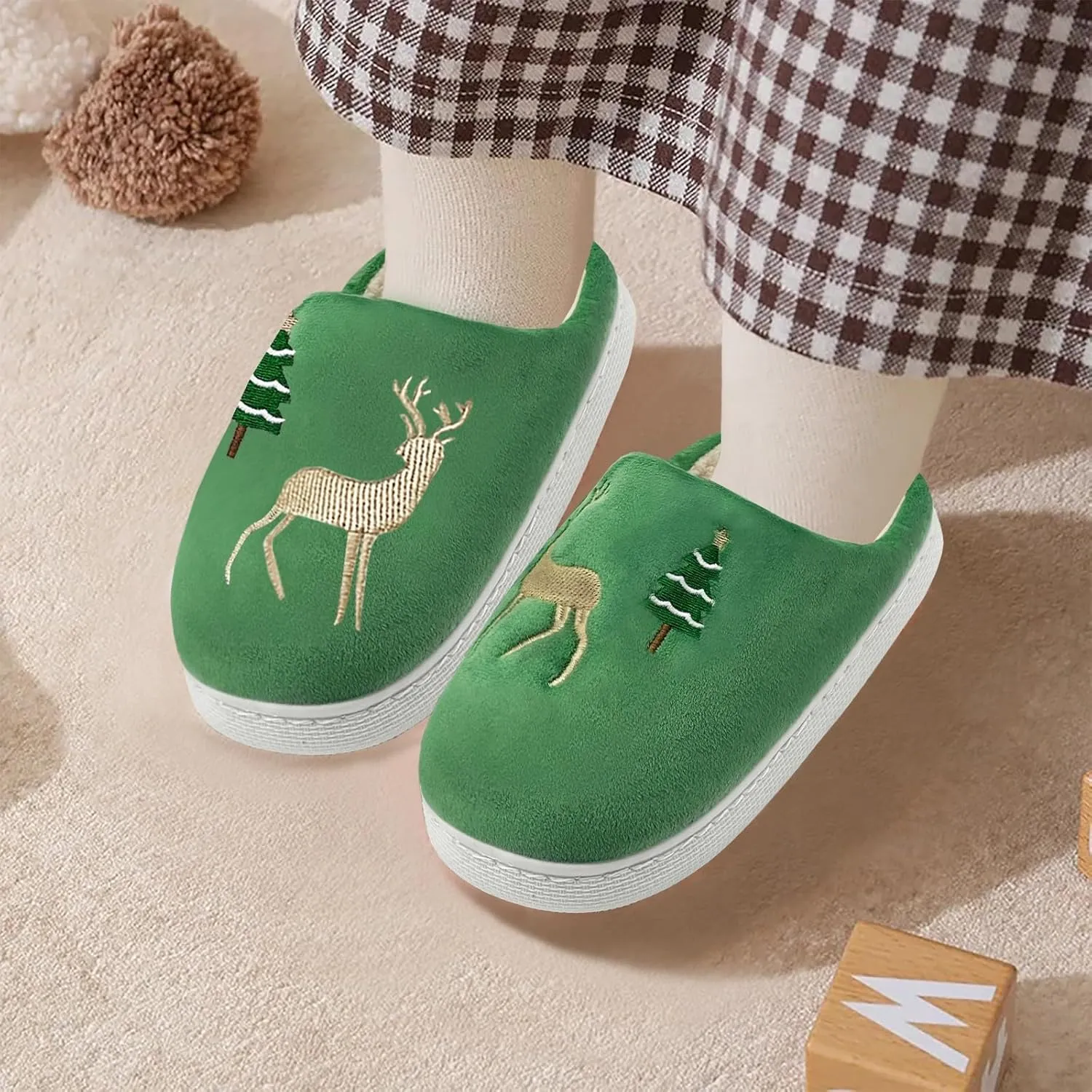 Kids Reindeer Slippers - Soft, Cozy, Non-Slip Indoor Shoes for Toddlers - Christmas Gifts for Boys & Girls
