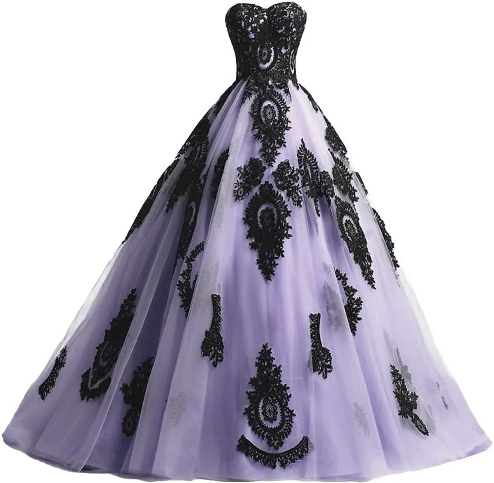 Kivary Long Ball Gown Black Lace Gothic Corset Formal Prom Evening Dresses