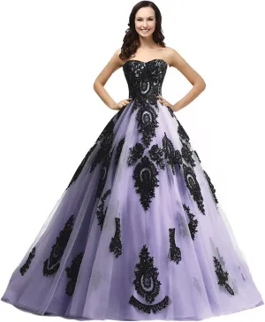 Kivary Long Ball Gown Black Lace Gothic Corset Formal Prom Evening Dresses