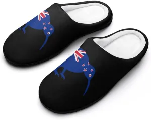Kiwi New-Zea-Land Flag Soft Men's Cotton Slippers Flannel Winter Warm Home Shoes House Shoes Non-Slip Washable