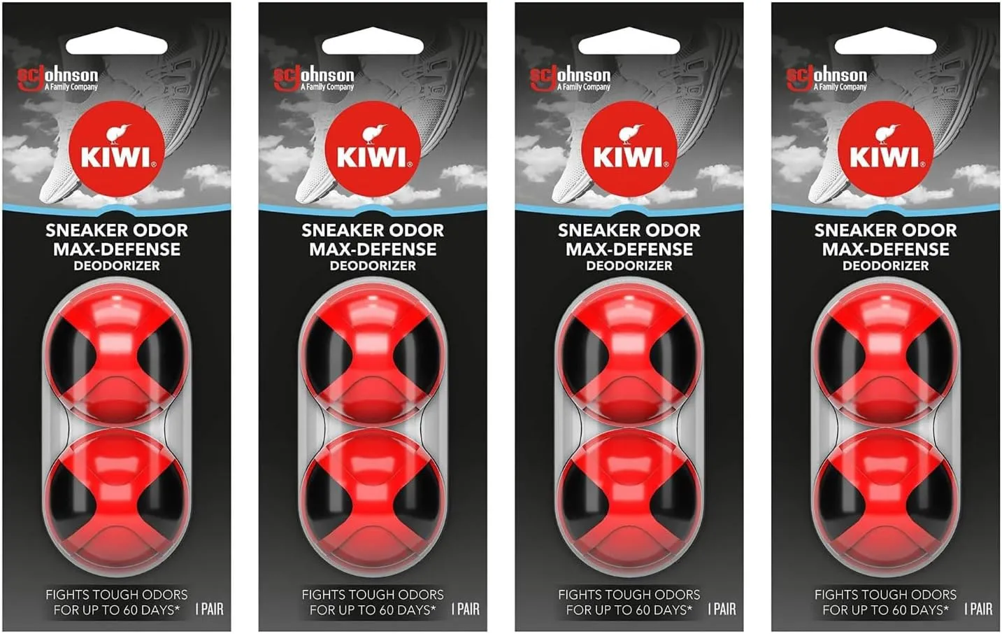 KIWI Sneaker and Shoe Deodorizer | For Shoes, Sneakers, Leather and More | Max Defense Balls, (Pack of 4)