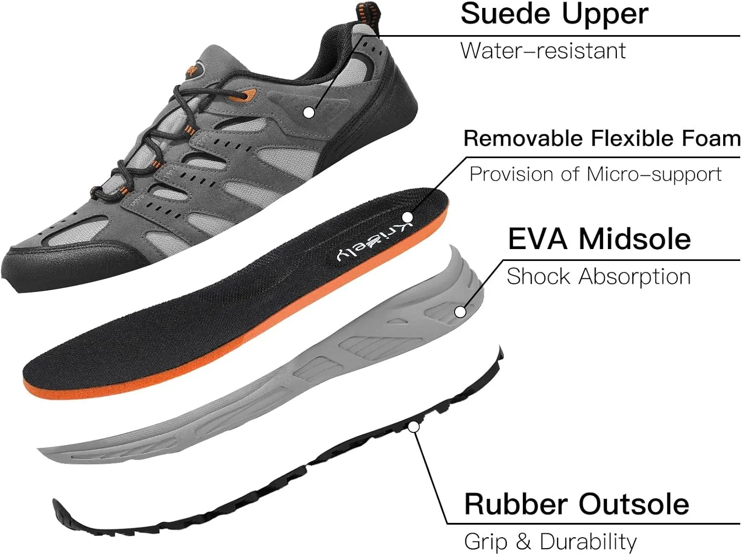 Kricely Men's Low Top Hiking Shoes Waterproof Suede Lightweight Anti Slip Trekking Shoes for Outdoor Trailing Camping Backpacking Running Walking
