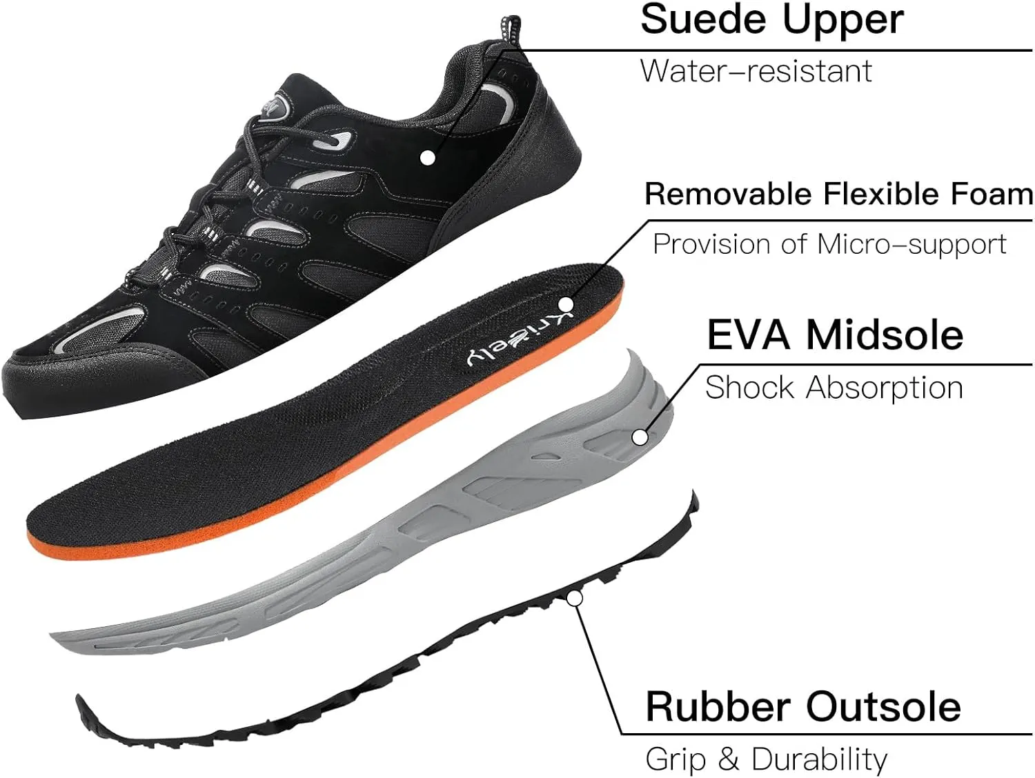 Kricely Men's Low Top Hiking Shoes Waterproof Suede Lightweight Anti Slip Trekking Shoes for Outdoor Trailing Camping Backpacking Running Walking