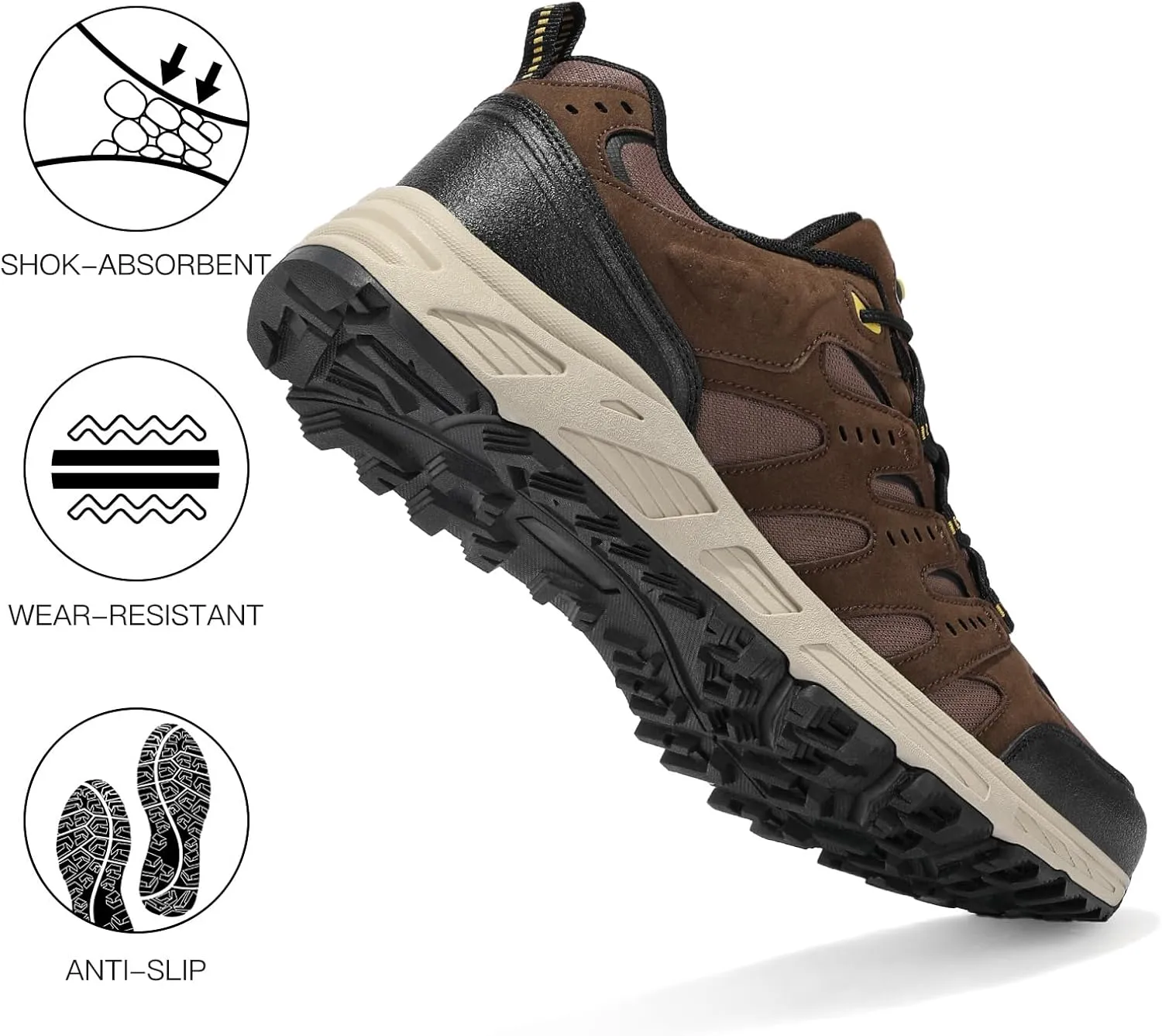 Kricely Men's Low Top Hiking Shoes Waterproof Suede Lightweight Anti Slip Trekking Shoes for Outdoor Trailing Camping Backpacking Running Walking