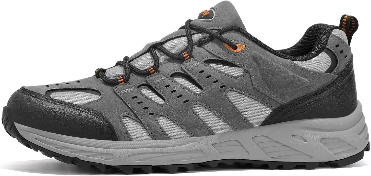 Kricely Men's Low Top Hiking Shoes Waterproof Suede Lightweight Anti Slip Trekking Shoes for Outdoor Trailing Camping Backpacking Running Walking