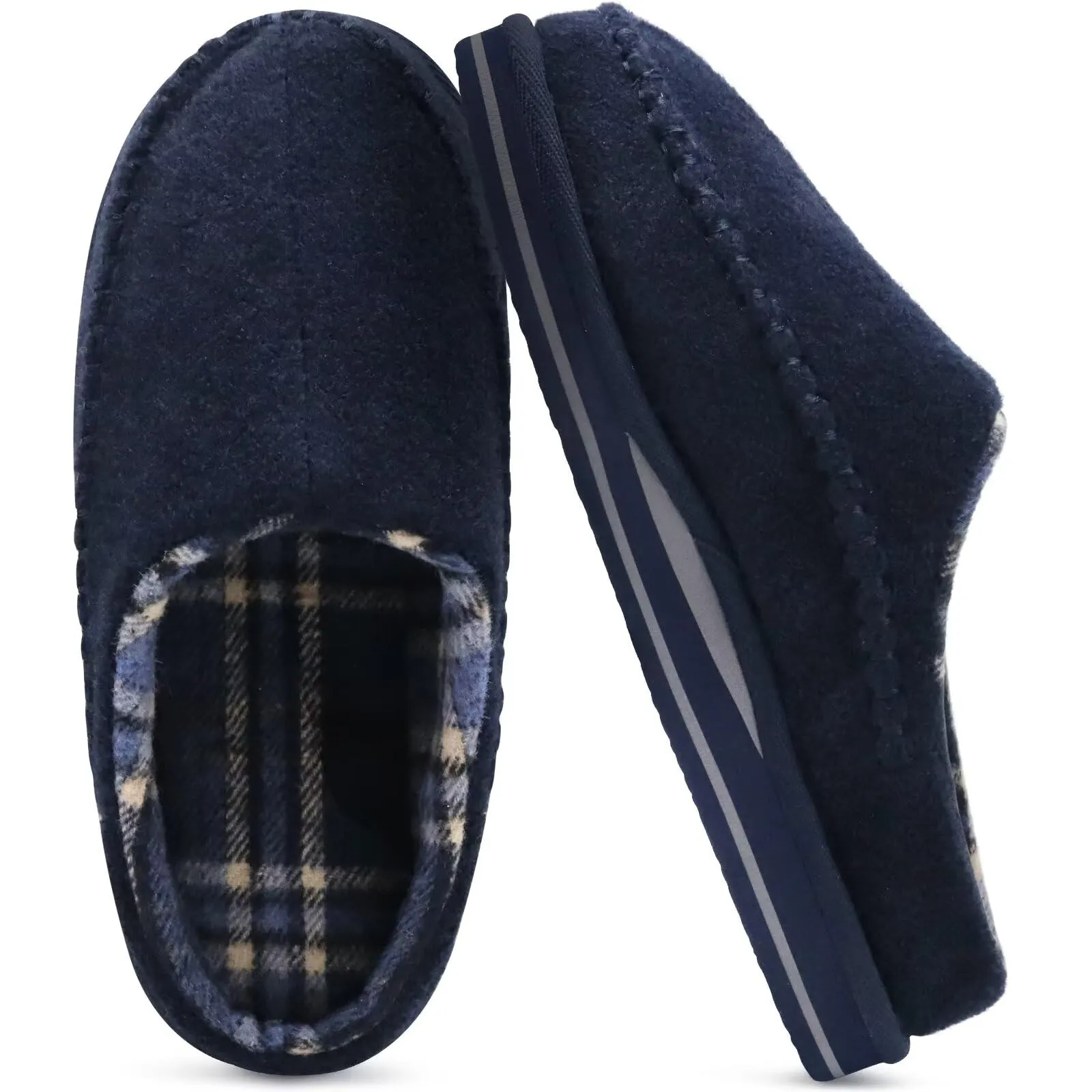 KuaiLu Mens Clog Slippers with Arch Support Suede Faux Fur Memory Foam Warm House Shoes Comfortable Slip-on Mans Bedroom Indoor Outdoor Slippers Rubber Sole Size 7-16