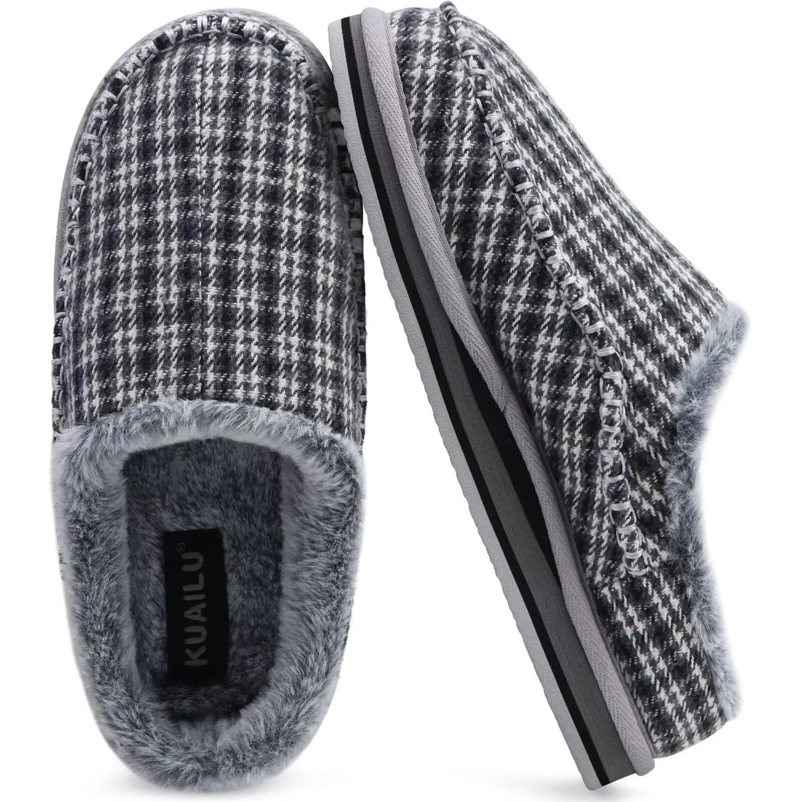 KuaiLu Mens Clog Slippers with Arch Support Suede Faux Fur Memory Foam Warm House Shoes Comfortable Slip-on Mans Bedroom Indoor Outdoor Slippers Rubber Sole Size 7-16