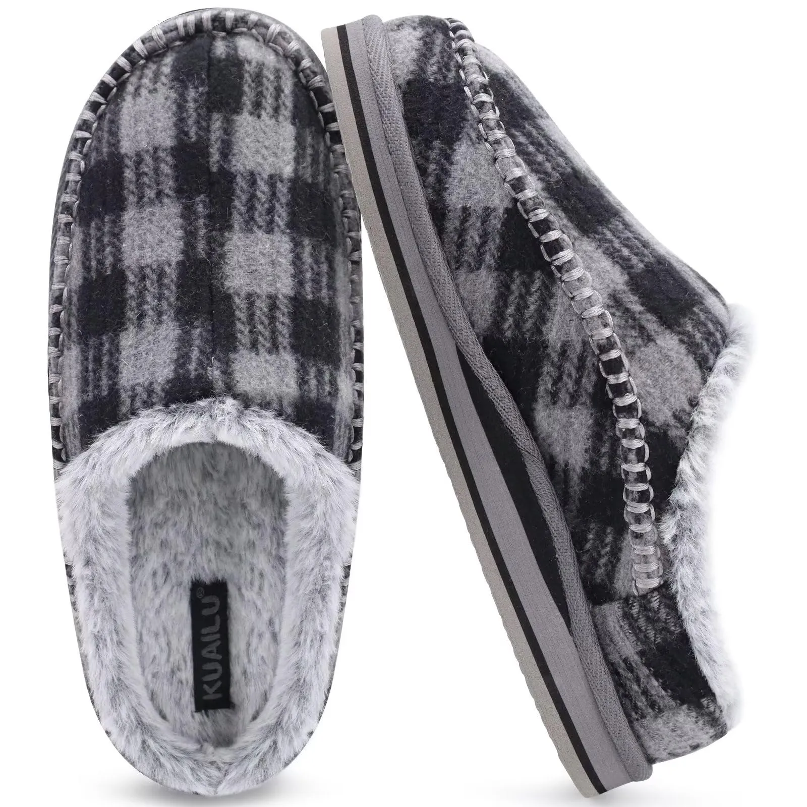 KuaiLu Mens Clog Slippers with Arch Support Suede Faux Fur Memory Foam Warm House Shoes Comfortable Slip-on Mans Bedroom Indoor Outdoor Slippers Rubber Sole Size 7-16
