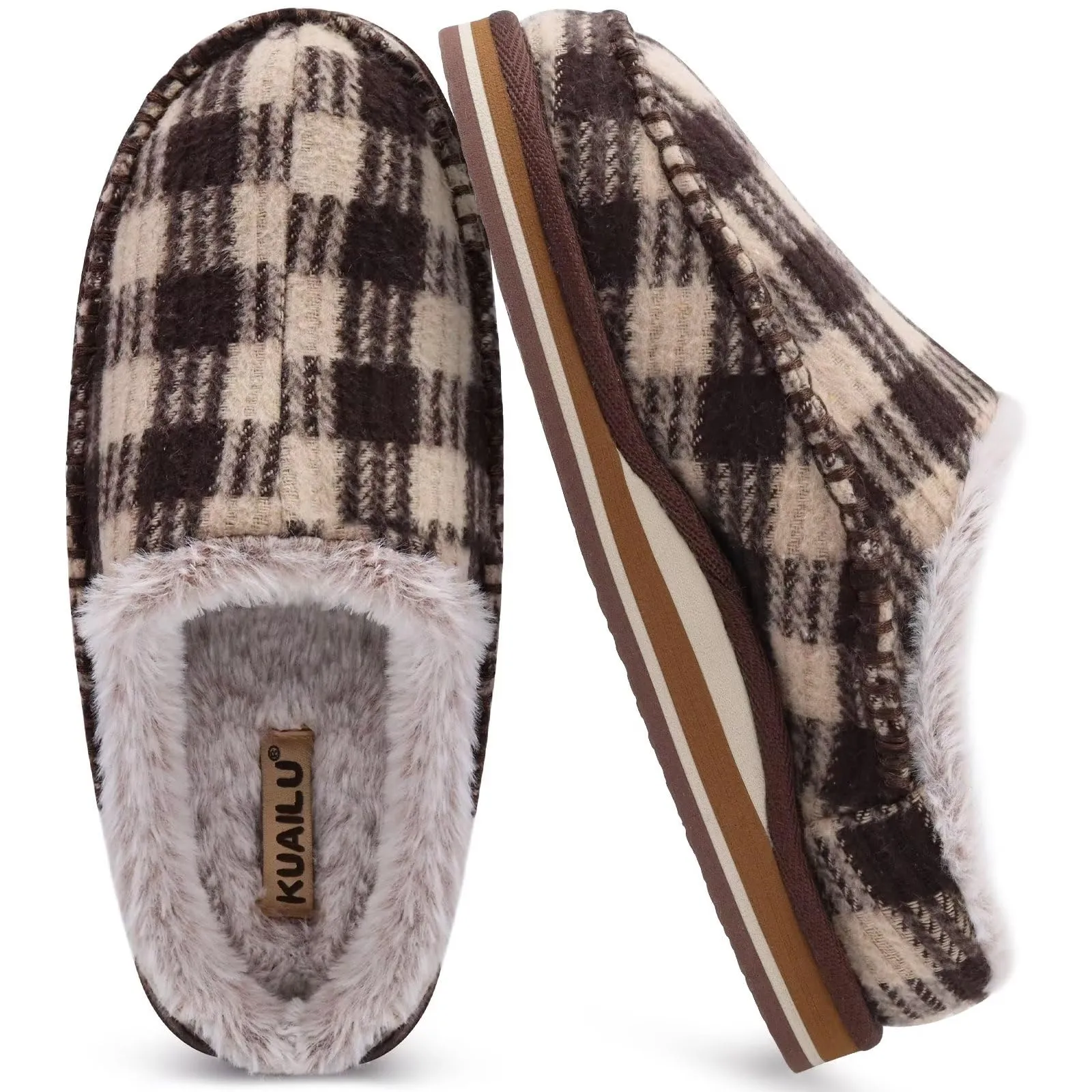 KuaiLu Mens Clog Slippers with Arch Support Suede Faux Fur Memory Foam Warm House Shoes Comfortable Slip-on Mans Bedroom Indoor Outdoor Slippers Rubber Sole Size 7-16