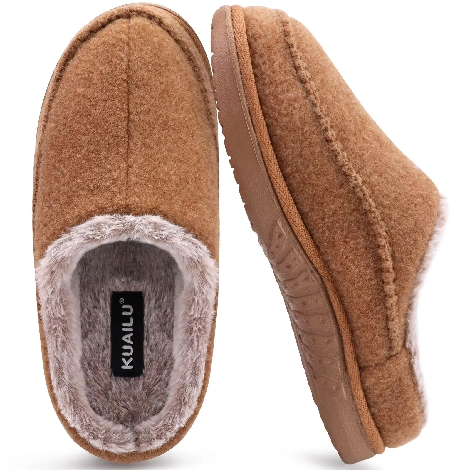 KuaiLu Mens Clog Slippers with Arch Support Suede Faux Fur Memory Foam Warm House Shoes Comfortable Slip-on Mans Bedroom Indoor Outdoor Slippers Rubber Sole Size 7-16