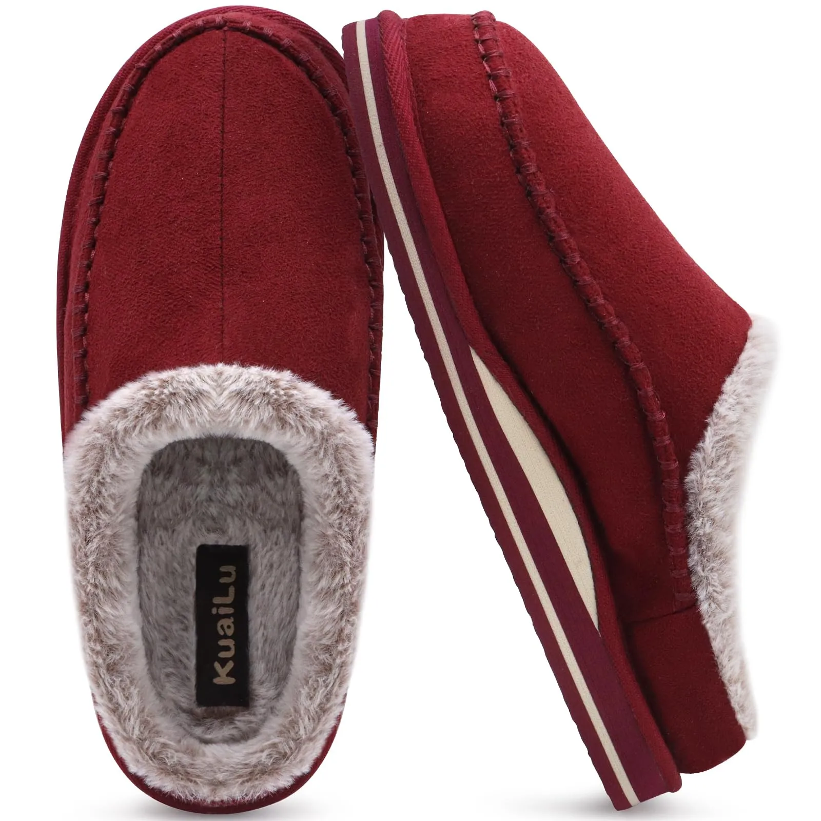 KuaiLu Mens Clog Slippers with Arch Support Suede Faux Fur Memory Foam Warm House Shoes Comfortable Slip-on Mans Bedroom Indoor Outdoor Slippers Rubber Sole Size 7-16