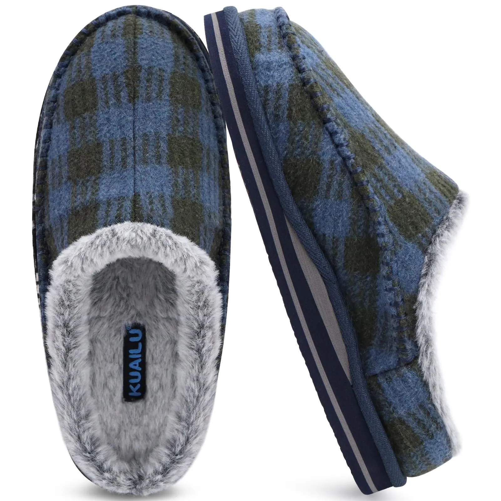 KuaiLu Mens Clog Slippers with Arch Support Suede Faux Fur Memory Foam Warm House Shoes Comfortable Slip-on Mans Bedroom Indoor Outdoor Slippers Rubber Sole Size 7-16