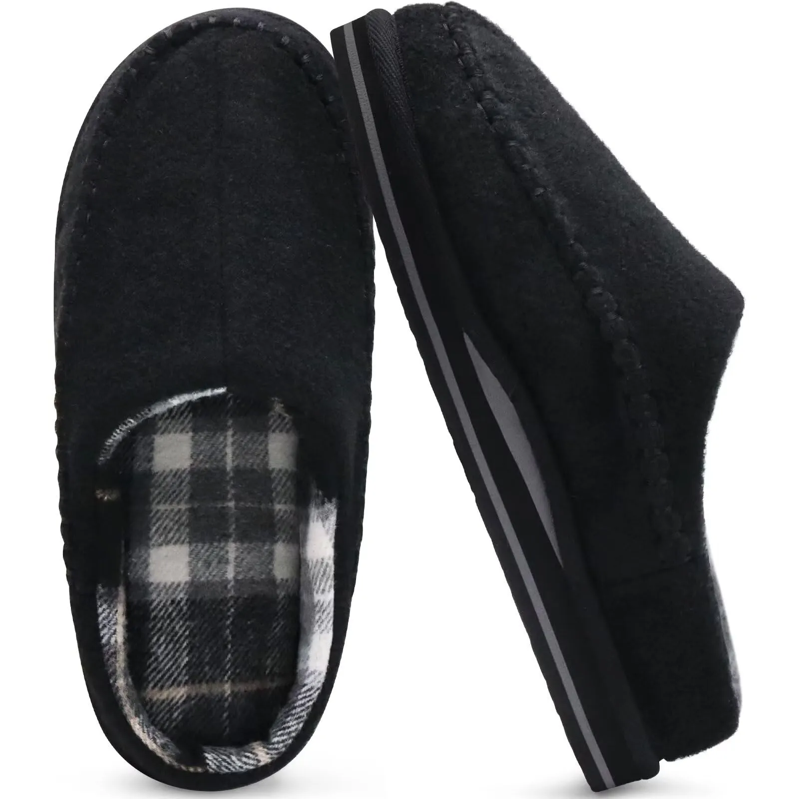 KuaiLu Mens Clog Slippers with Arch Support Suede Faux Fur Memory Foam Warm House Shoes Comfortable Slip-on Mans Bedroom Indoor Outdoor Slippers Rubber Sole Size 7-16