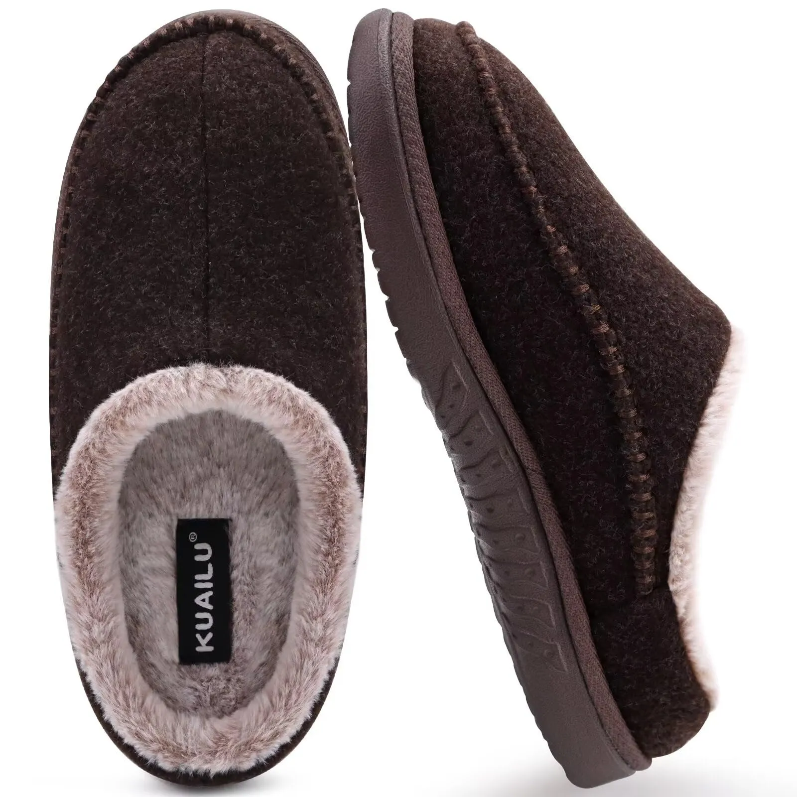 KuaiLu Mens Clog Slippers with Arch Support Suede Faux Fur Memory Foam Warm House Shoes Comfortable Slip-on Mans Bedroom Indoor Outdoor Slippers Rubber Sole Size 7-16