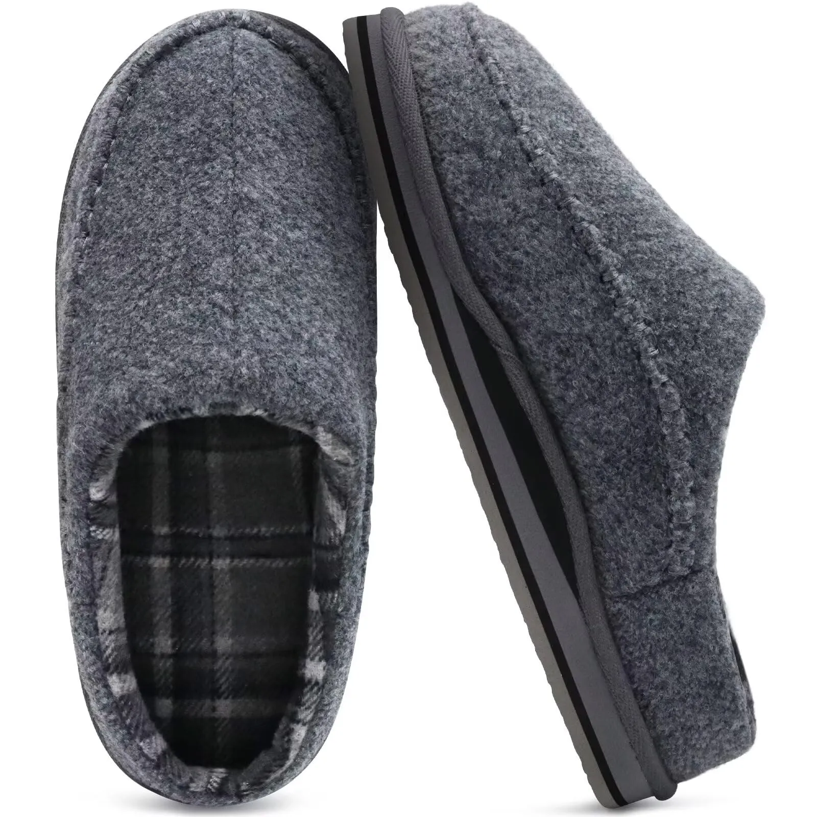 KuaiLu Mens Clog Slippers with Arch Support Suede Faux Fur Memory Foam Warm House Shoes Comfortable Slip-on Mans Bedroom Indoor Outdoor Slippers Rubber Sole Size 7-16