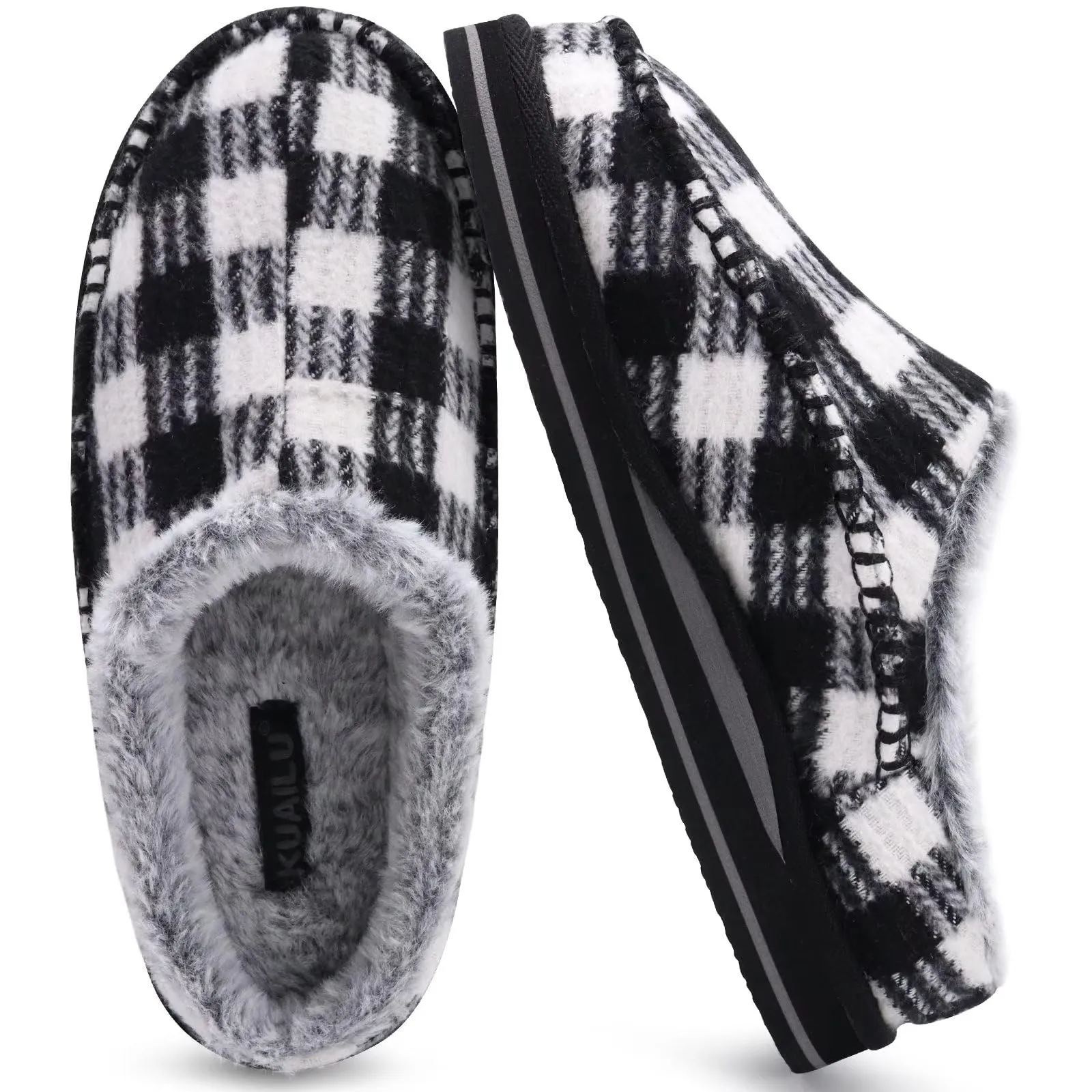 KuaiLu Mens Clog Slippers with Arch Support Suede Faux Fur Memory Foam Warm House Shoes Comfortable Slip-on Mans Bedroom Indoor Outdoor Slippers Rubber Sole Size 7-16