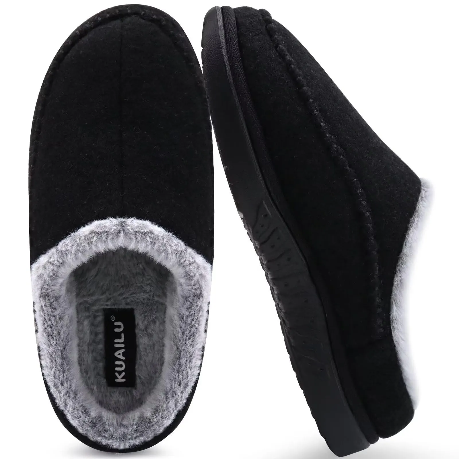 KuaiLu Mens Clog Slippers with Arch Support Suede Faux Fur Memory Foam Warm House Shoes Comfortable Slip-on Mans Bedroom Indoor Outdoor Slippers Rubber Sole Size 7-16