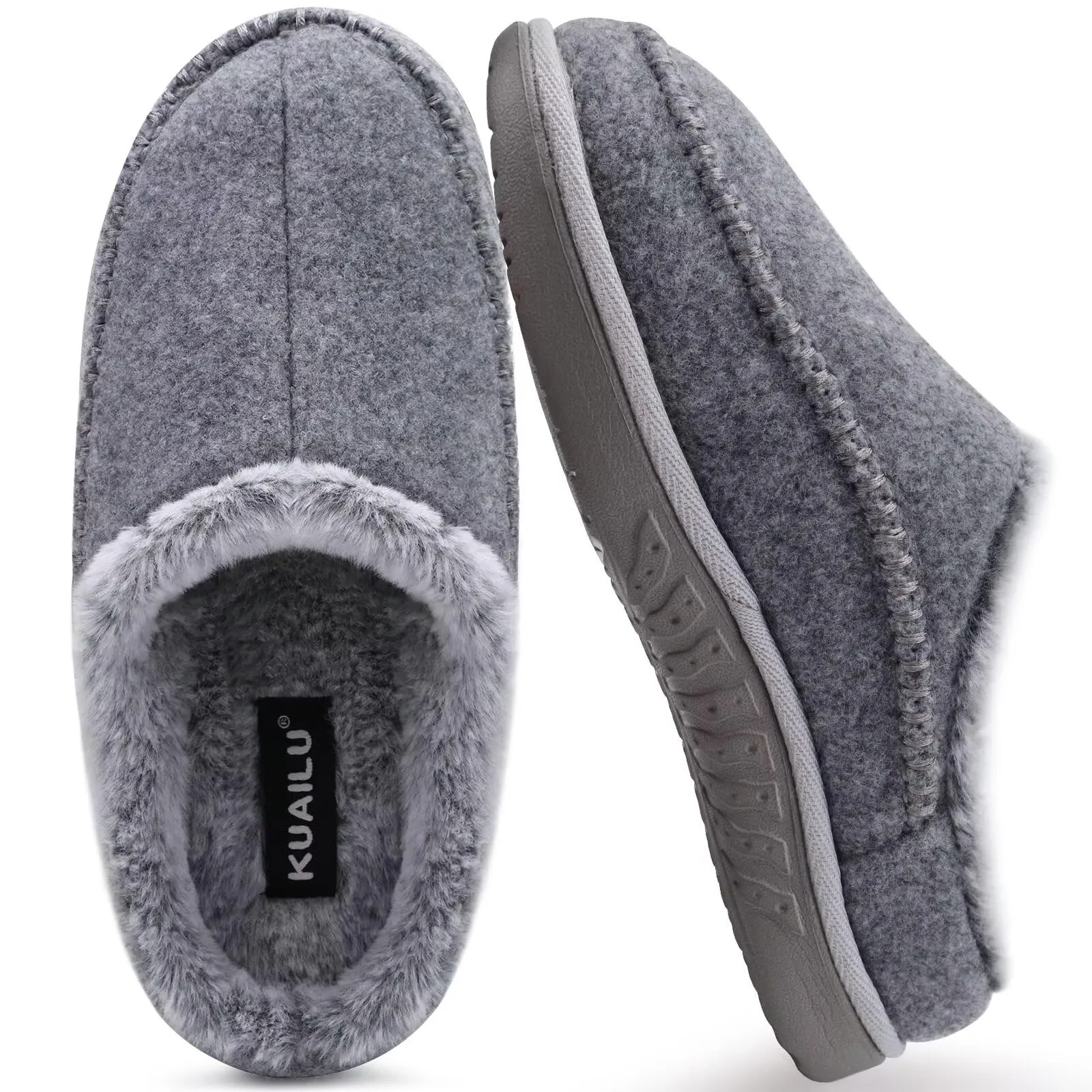 KuaiLu Mens Clog Slippers with Arch Support Suede Faux Fur Memory Foam Warm House Shoes Comfortable Slip-on Mans Bedroom Indoor Outdoor Slippers Rubber Sole Size 7-16