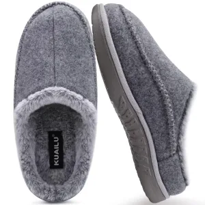 KuaiLu Mens Clog Slippers with Arch Support Suede Faux Fur Memory Foam Warm House Shoes Comfortable Slip-on Mans Bedroom Indoor Outdoor Slippers Rubber Sole Size 7-16
