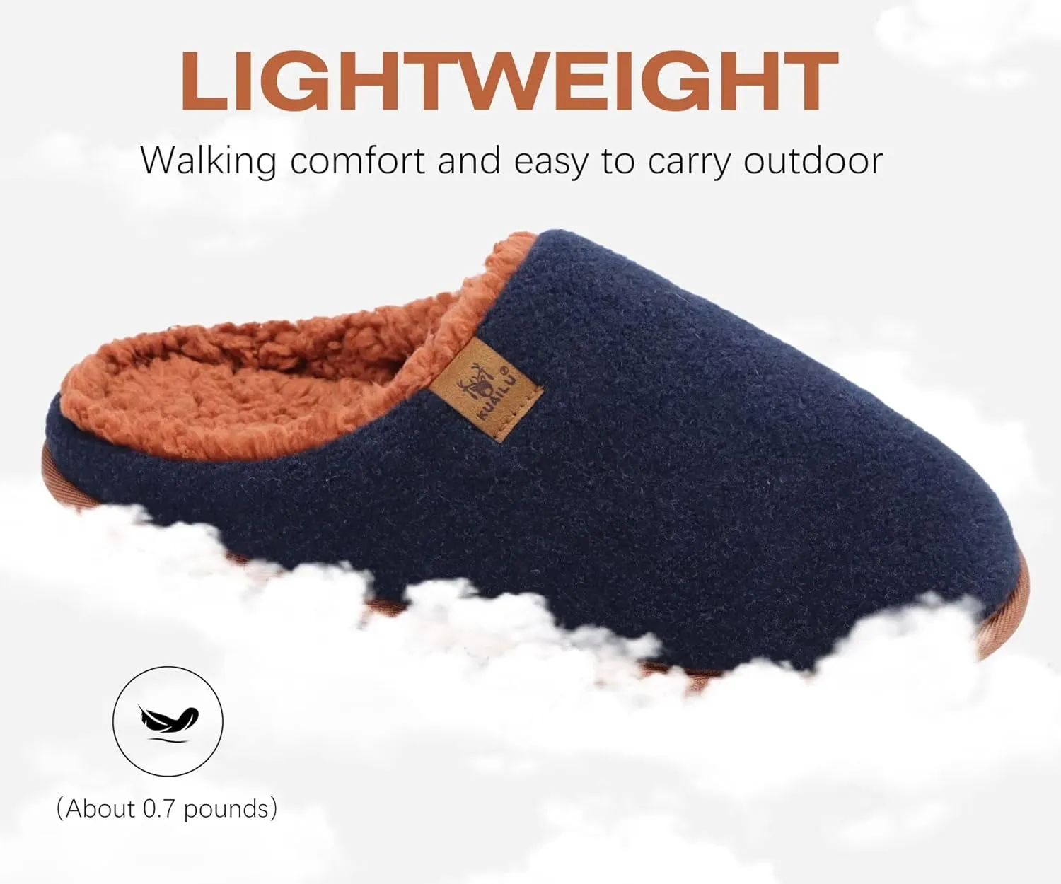 KuaiLu Mens House Memory Foam Slippers with Comfy Warm Plush Lining Felt Slip On Casual Pantuflas Mans Comfortable Bedroom Shoes Rubber Sole for Indoor&Outdoor (Mens Size 7-15)