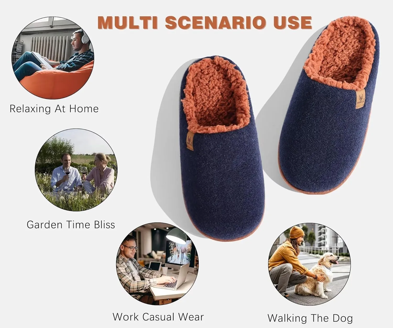 KuaiLu Mens House Memory Foam Slippers with Comfy Warm Plush Lining Felt Slip On Casual Pantuflas Mans Comfortable Bedroom Shoes Rubber Sole for Indoor&Outdoor (Mens Size 7-15)