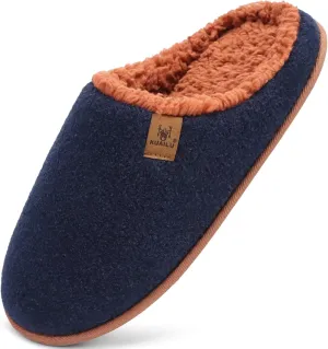 KuaiLu Mens House Memory Foam Slippers with Comfy Warm Plush Lining Felt Slip On Casual Pantuflas Mans Comfortable Bedroom Shoes Rubber Sole for Indoor&Outdoor (Mens Size 7-15)