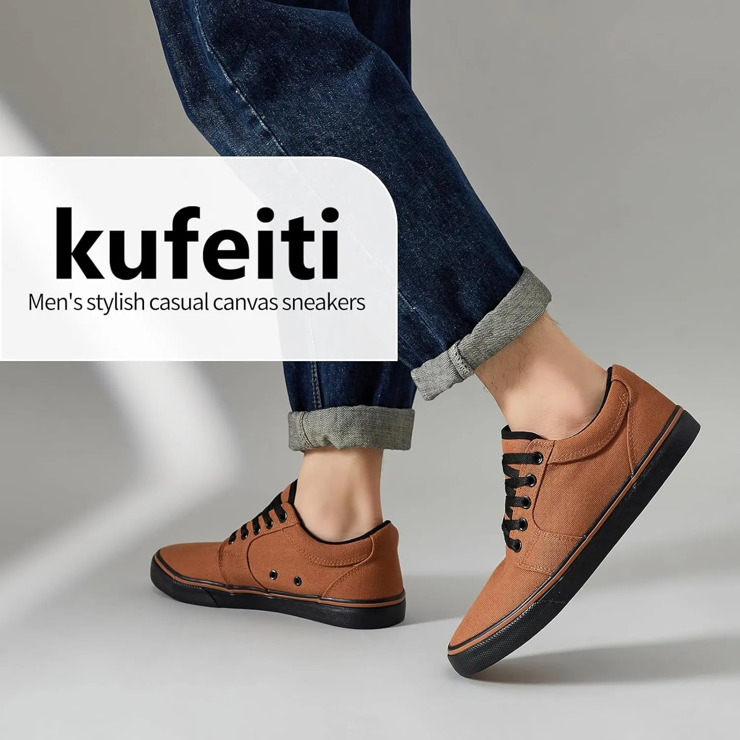 kufeiti Men's Canvas Black Casual Shoes Sneakers Low Top Lace Up Walking Shoes Sneakers for Men