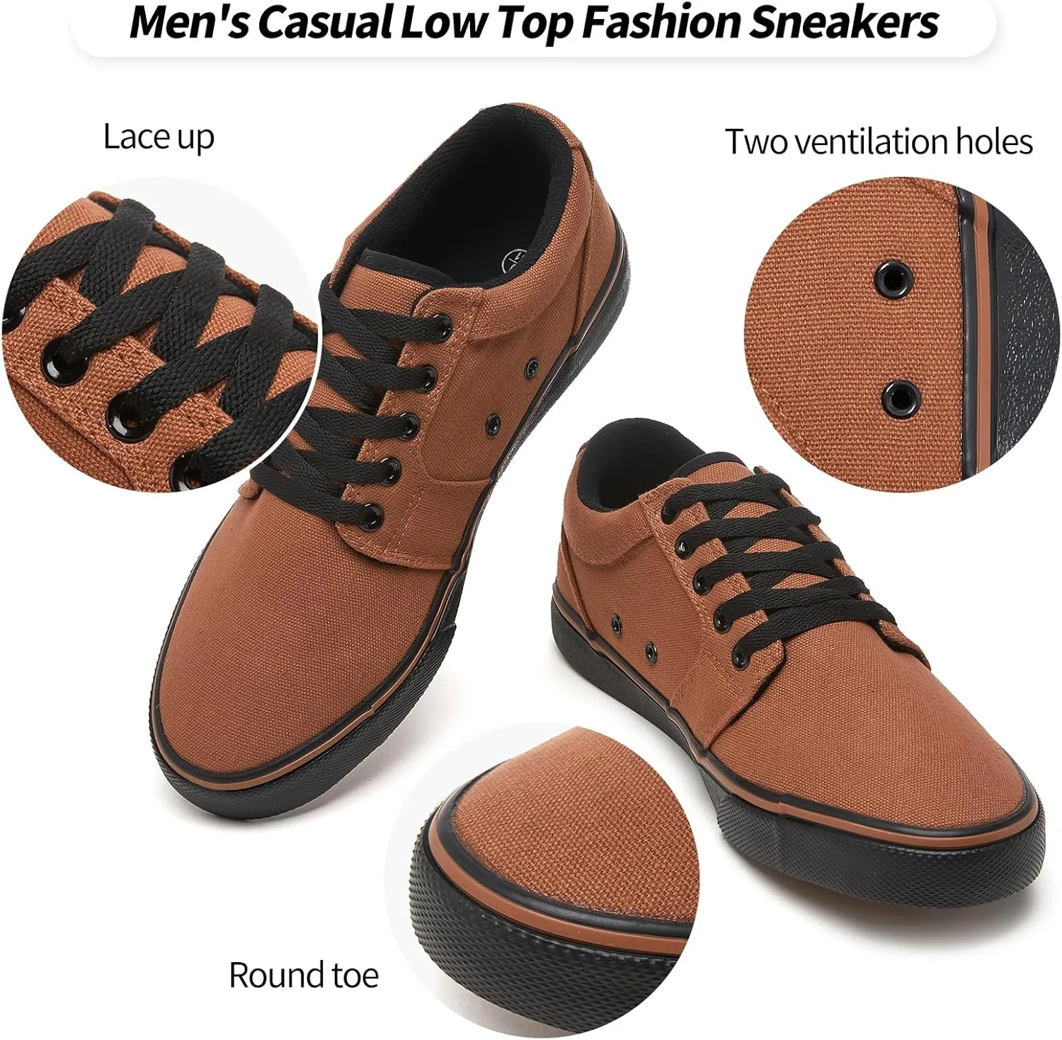 kufeiti Men's Canvas Black Casual Shoes Sneakers Low Top Lace Up Walking Shoes Sneakers for Men