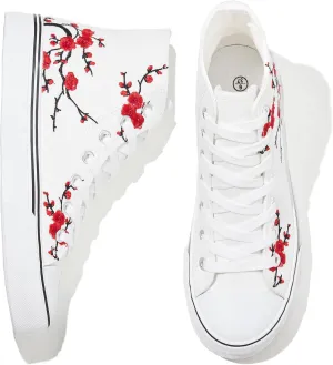 kufeiti Women's High Top Canvas Sneakers Canvas Shoes Lace up White Black Sneakers Casual Walking Shoes
