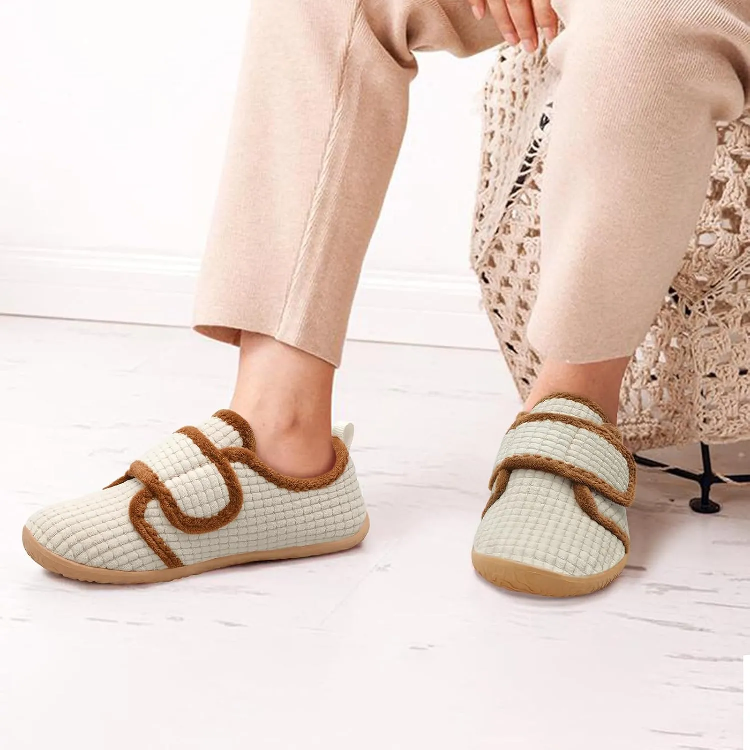 L-RUN Barefoot Womens & Men Soft House Slippers - Lightweight Indoor & Outdoor Slippers - Adjustable Home Shoes