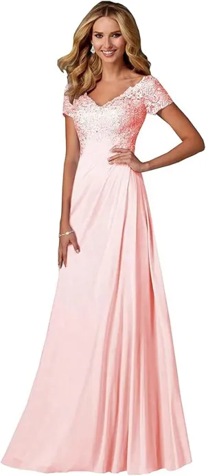 Lace Appliques Mother of Bride Dresses for Wedding A-Line Long Formal Evening Party Gowns for Women with Sleeves