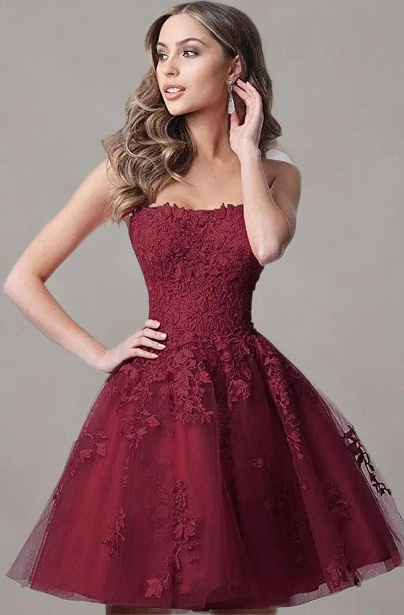 Lace Homecoming Dresses Short A Line Strapless Formal Cocktail Party Gowns