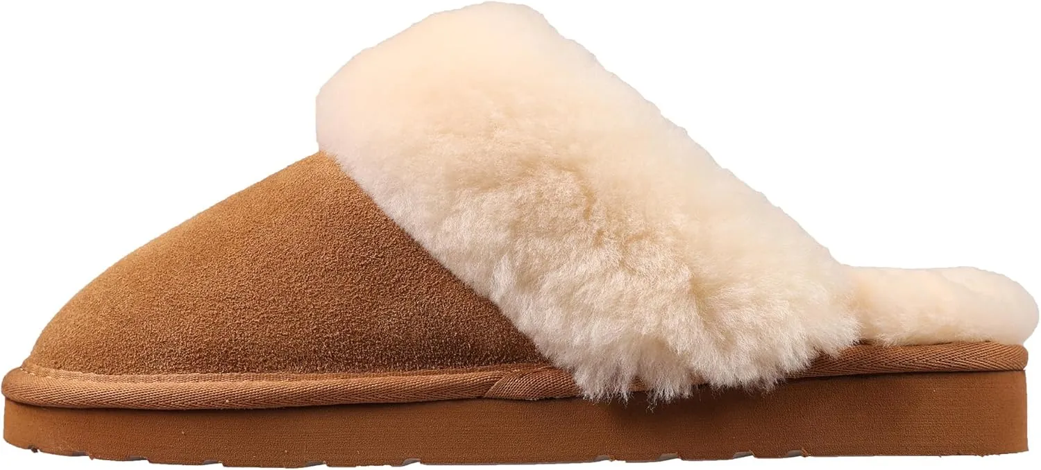 Lamo Women's Lia Scuff Slippers for Women - Premium Suede Upper, Sheepskin Cuff, Faux Fur Lining, Ortholite Foam Footbed with Australian Sheepskin, Rubberlon Outsole - Comfortable, and Stylish