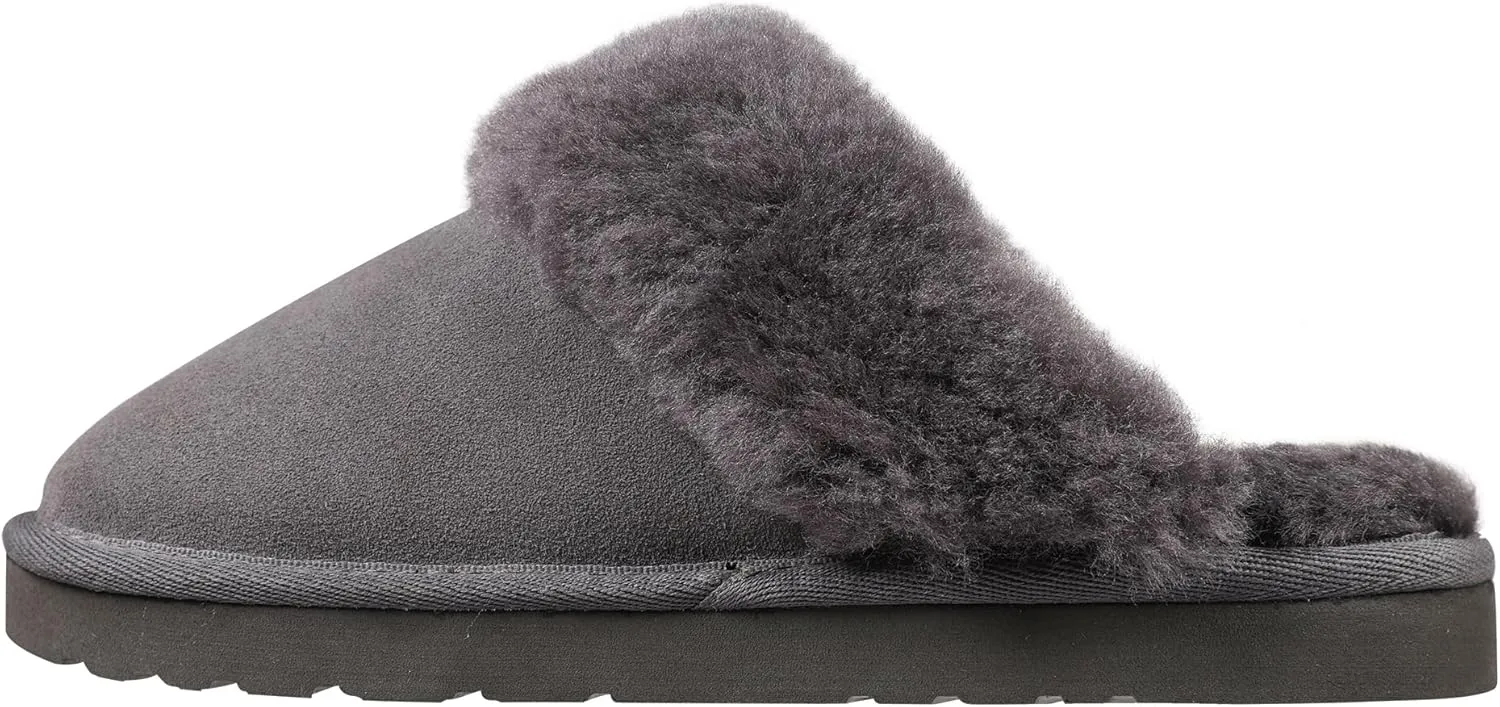 Lamo Women's Lia Scuff Slippers for Women - Premium Suede Upper, Sheepskin Cuff, Faux Fur Lining, Ortholite Foam Footbed with Australian Sheepskin, Rubberlon Outsole - Comfortable, and Stylish