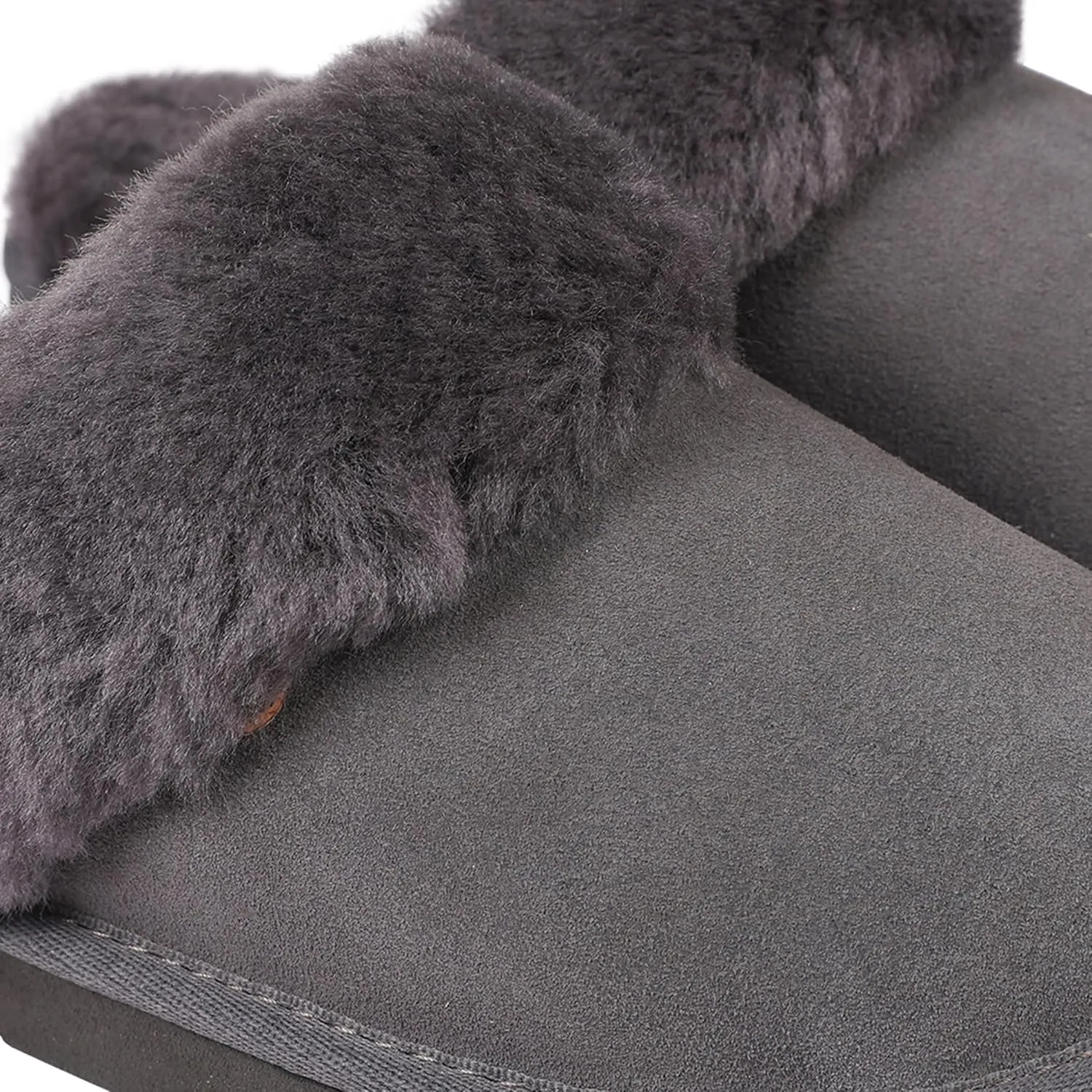 Lamo Women's Lia Scuff Slippers for Women - Premium Suede Upper, Sheepskin Cuff, Faux Fur Lining, Ortholite Foam Footbed with Australian Sheepskin, Rubberlon Outsole - Comfortable, and Stylish