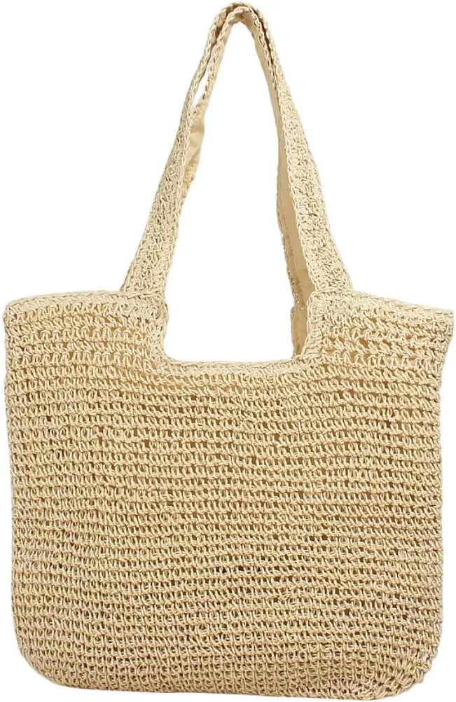 Large Straw Beach Bag for Womens, Straw Handbag Woven Tote Bag With Zipper Summer Straw Shoulder Bag