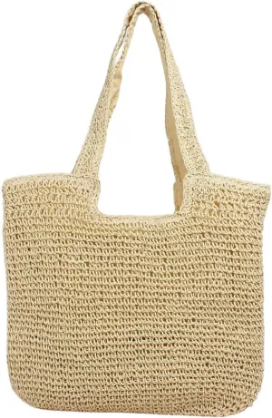 Large Straw Beach Bag for Womens, Straw Handbag Woven Tote Bag With Zipper Summer Straw Shoulder Bag