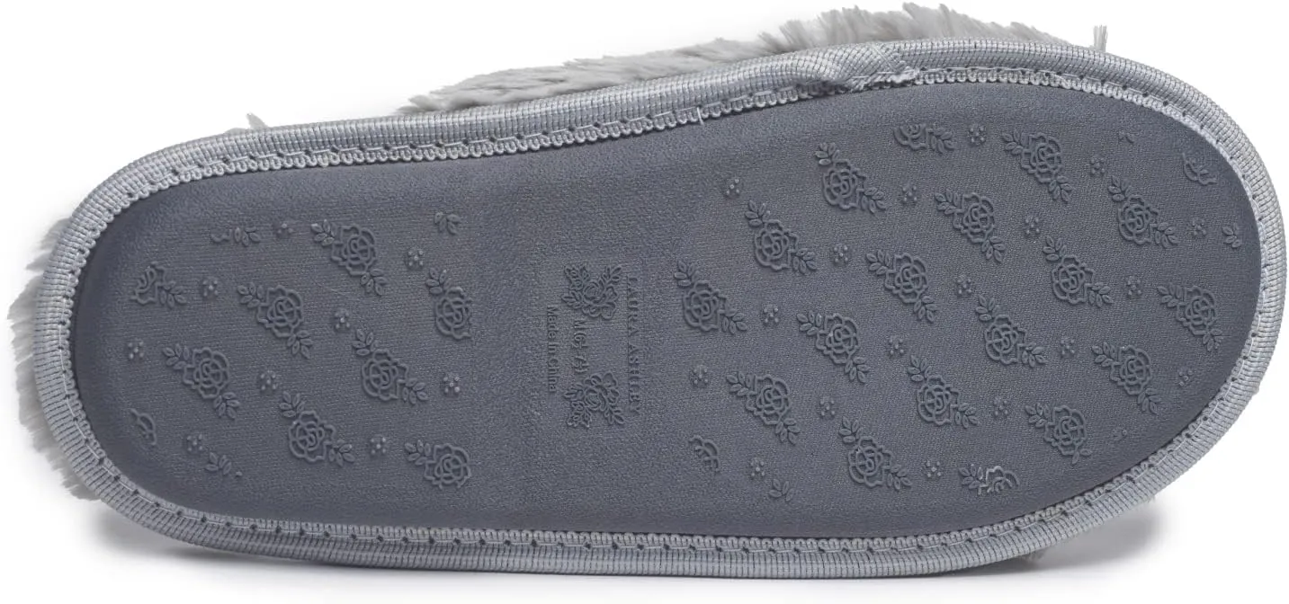 Laura Ashley Ladies All Over Plush W/Memory Foam Slippers