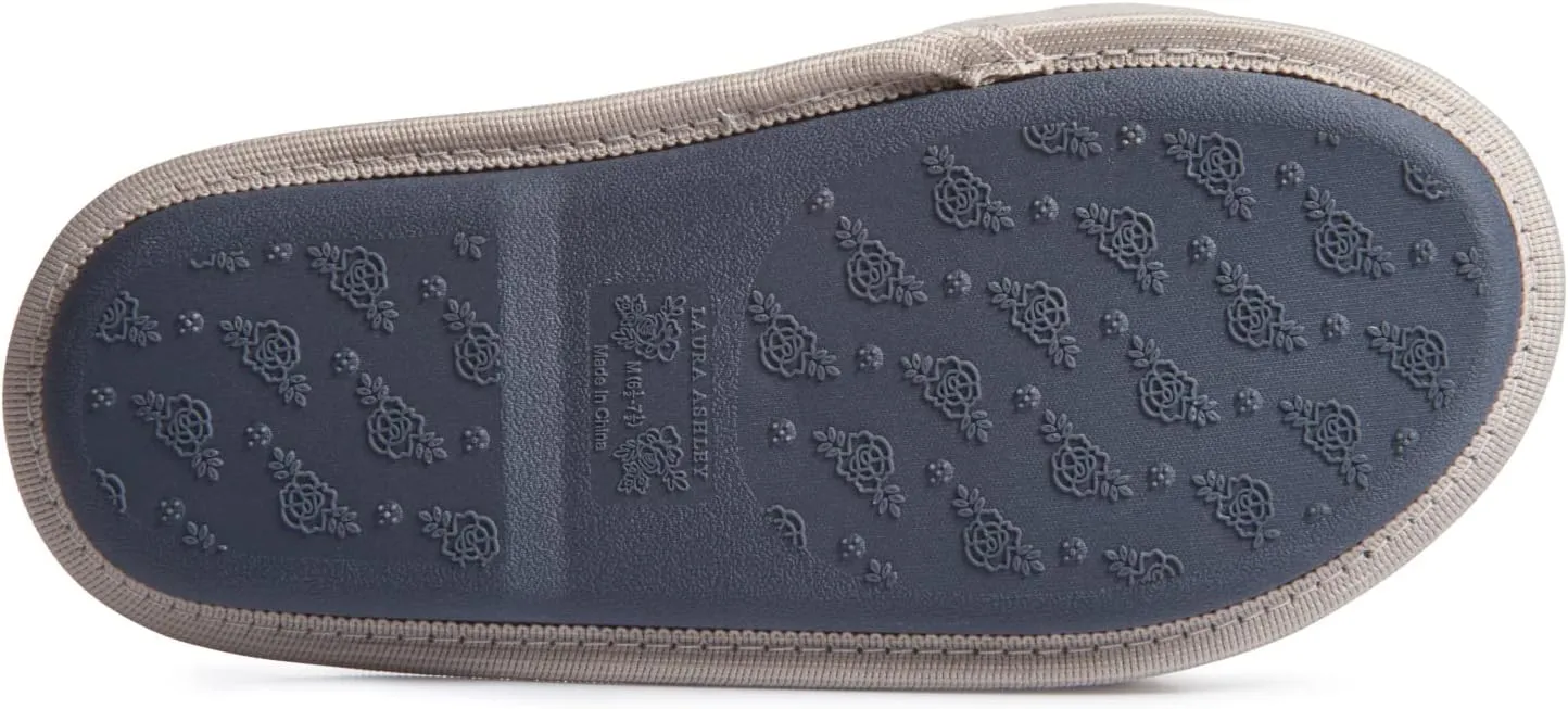 Laura Ashley Ladies Open Toe Spa Slippers with Bow and Memory Foam Insole