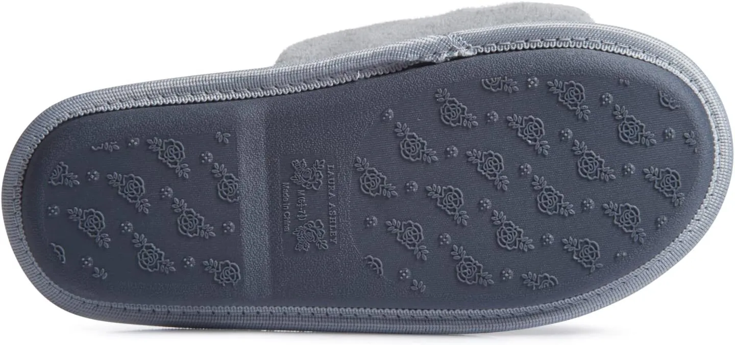 Laura Ashley Ladies Open Toe Spa Slippers with Bow and Memory Foam Insole