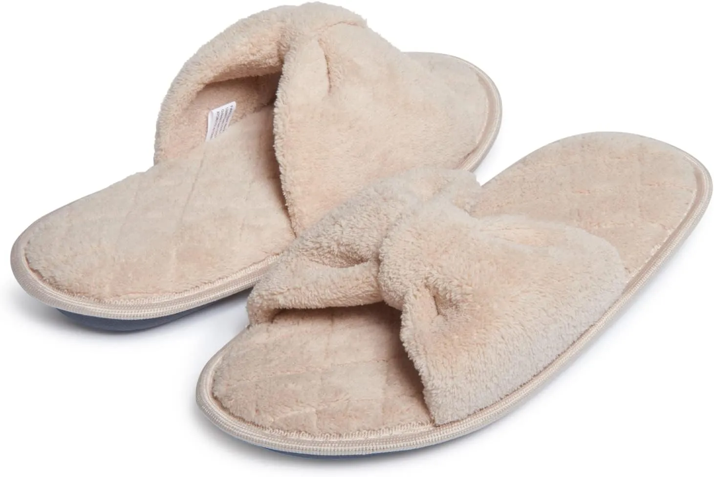 Laura Ashley Ladies Open Toe Spa Slippers with Bow and Memory Foam Insole