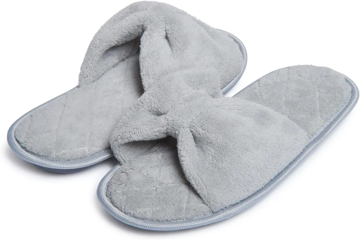 Laura Ashley Ladies Open Toe Spa Slippers with Bow and Memory Foam Insole