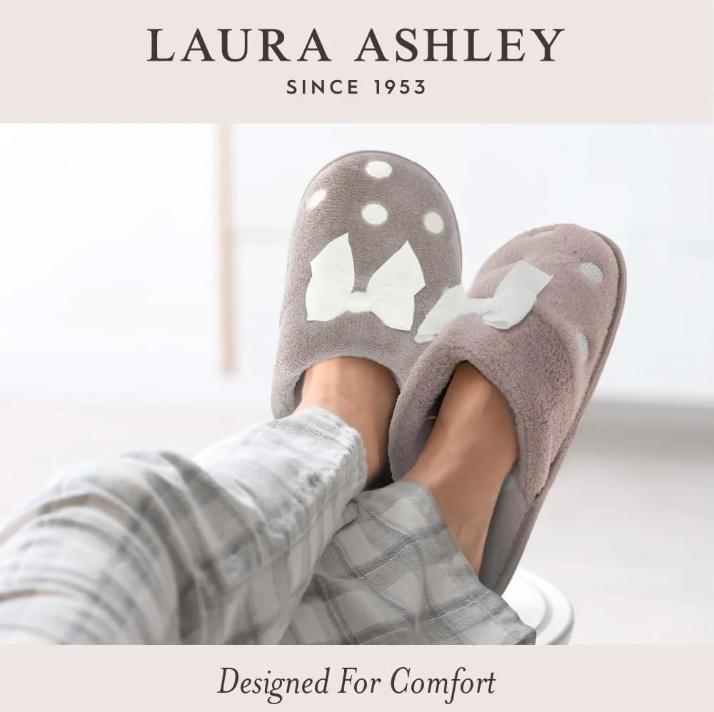 Laura Ashley Ladies Open Toe Spa Slippers with Bow and Memory Foam Insole