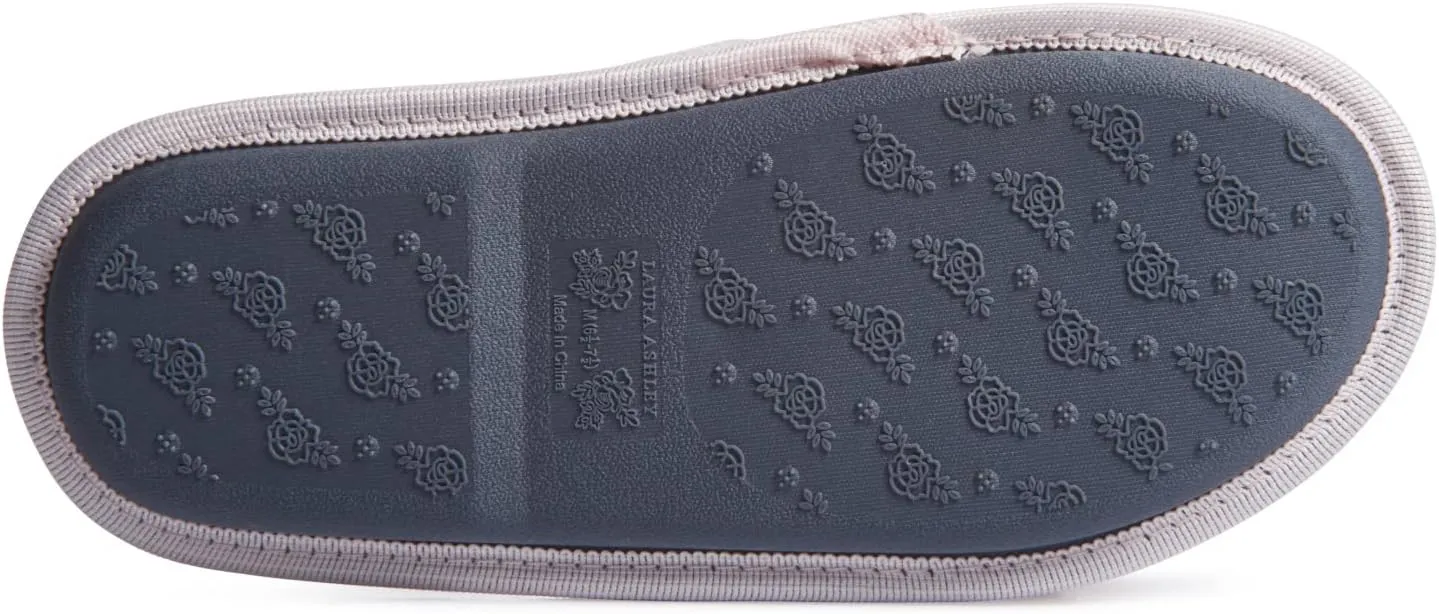 Laura Ashley Ladies Open Toe Spa Slippers with Bow and Memory Foam Insole