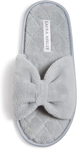Laura Ashley Ladies Open Toe Spa Slippers with Bow and Memory Foam Insole