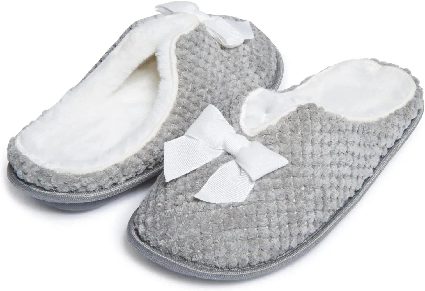 Laura Ashley Womens Memory Foam Slip On Terry Cloth Clog Slippers, Ladies Fuzzy Rubber Bottom Fur Bedroom House Shoes