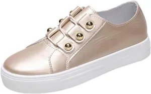 Lausiuoe Shoes For Women Sneakers Trendy Low Top Casual Fashion Leather Comfortable Soft Non-Slip Walking Flat Loafers
