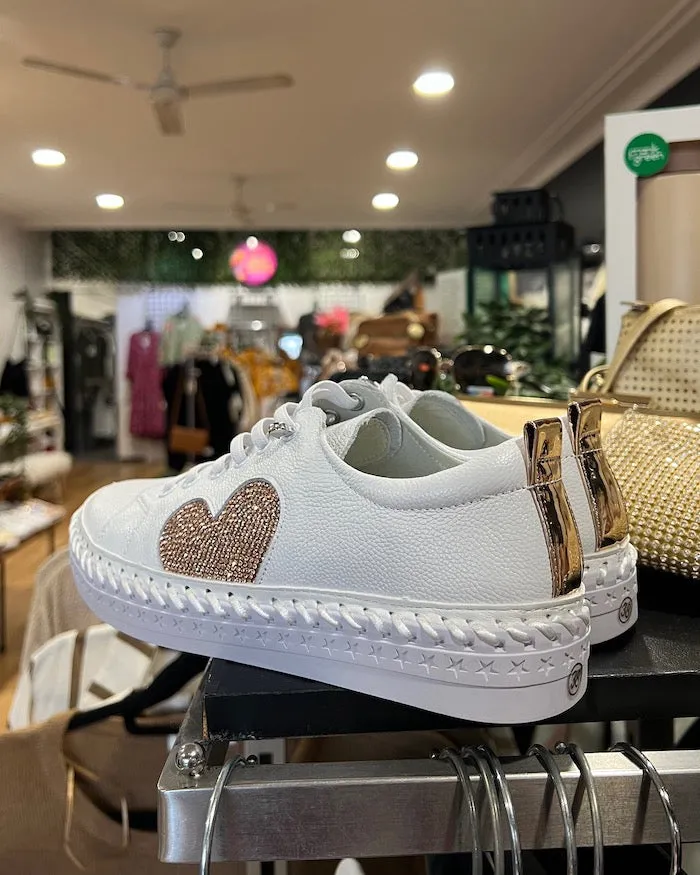 Lavish Lace-up Sneaker - White Gold Heart
